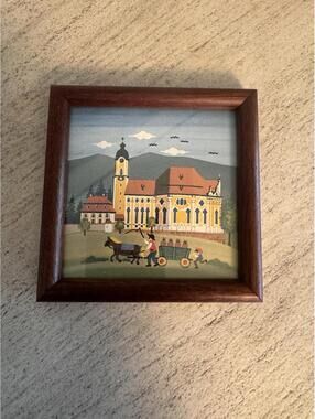 Vintage Kathe Wohlfahrt Hand Painted Wooden Framed  Pastoral Scene